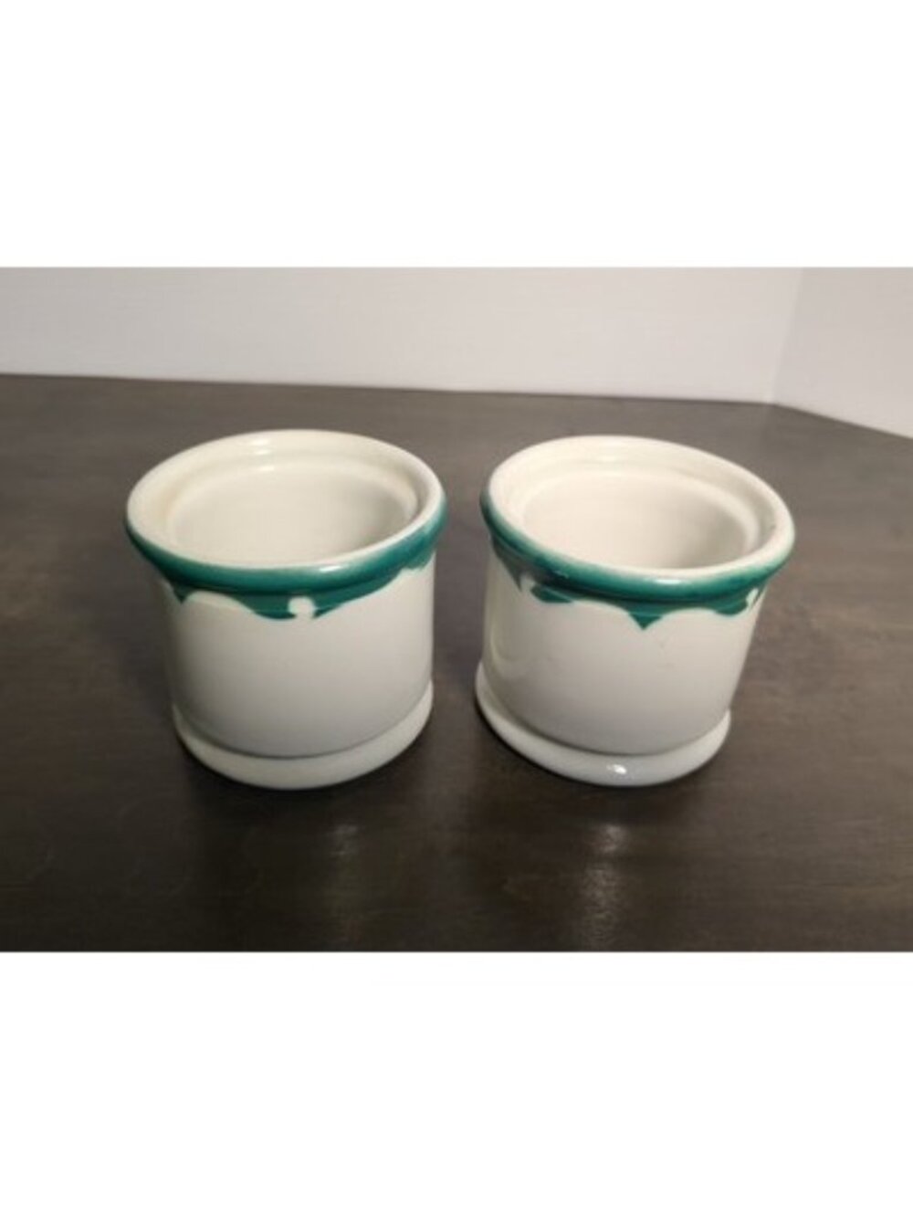 Two Vintage Wellville Restaurant Ware Green Crest Jam Jars No Lids